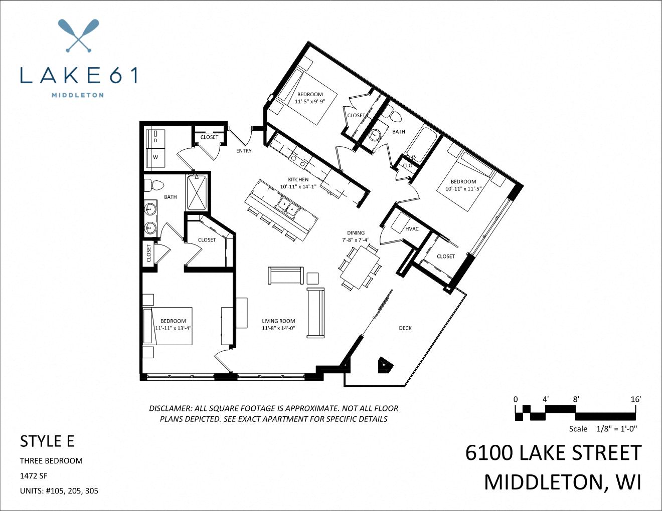 Floor plan for 3 beds, 2 baths, 1472 sqft